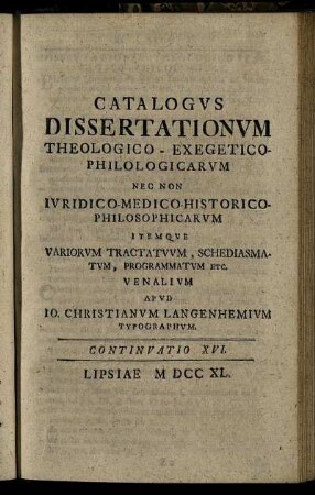 Continuatio XVI. Lipsiae M DCC XL.