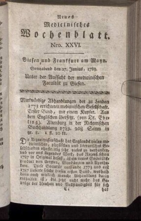 Nro. XXVI. Sonnabend den 27. Junius, 1789.
