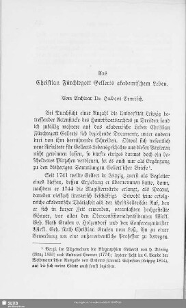 Aus Christian Fürchtegott Gellert akademischem Leben