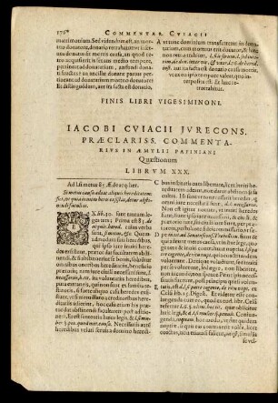 Iacobi Cuiacii ... Commentarius In Aemylii Papiniani Quaestionum Librum XXX.