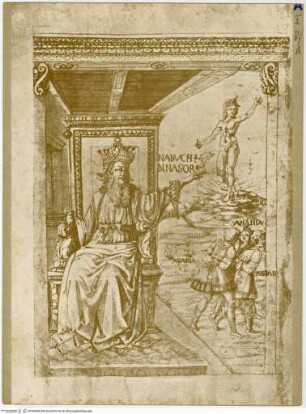 Allegorische Darstellung mit thronender König und Gefangener