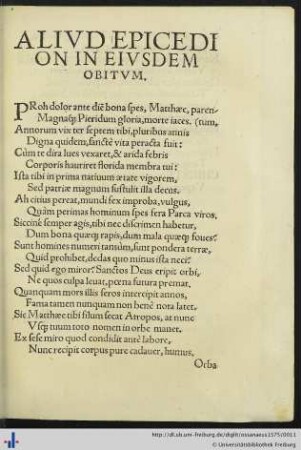 Aliud Epicedion in eiusdem obitum.