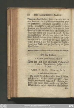 Die IX Lection. Von der auf das abgelegte Bekäntniß erfolgten Verurtheilung Jesu Christi.