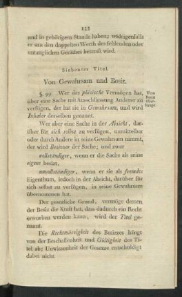 Siebenter Titel. Von Gewahrsam und Besiz