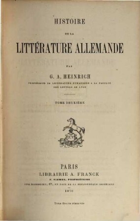 Histoire de la Littérature Allemande, II