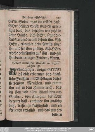 Gebätt wann der Krancke in letzten Zügen ligt.