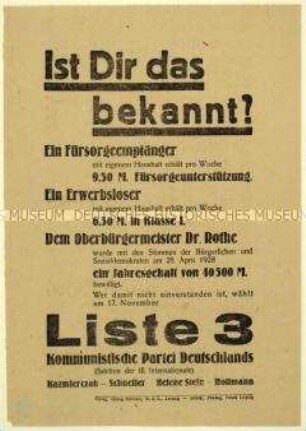 Aufruf der KPD zur Leipziger Stadtverordnetenwahl 1929