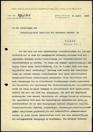 M. Wegner an DAI Athen