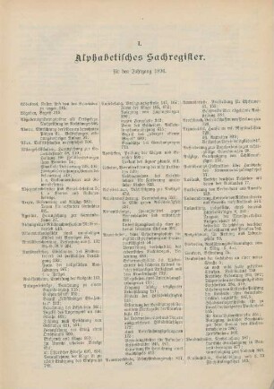 I. Alphabetisches Sachregister für den Jahrgang 1896