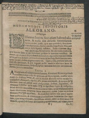 Dissertatio Philologica Quarta De Muhammedis Impostoris Alkorano.