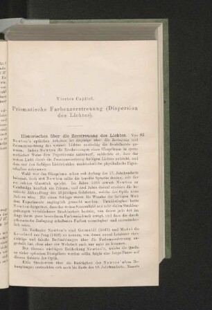Viertes Capitel. Prismatische Farbenzerstreuung (Dispersion des Lichtes).