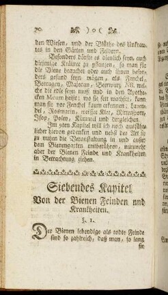 Siebendes Kapitel Von der Bienen Feinden und Krankheiten.