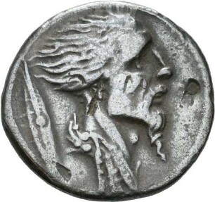 Denar des L. Hostilius Saserna mit Darstellung eines Kriegers in einer Biga