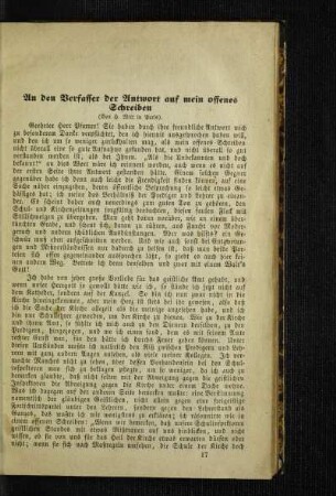 An den Verfasser der Antwort auf mein offenes Schreiben