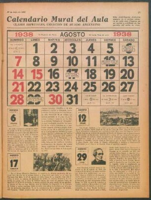 Calendario mural del aula : Clases especiales, creación de Mundo Argentino