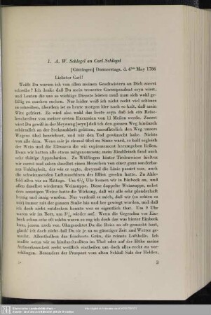 August Wilhelm von Schlegel an Karl August Schlegel, Göttingen, 04.05.1786