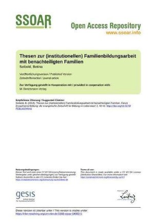 Thesen zur (institutionellen) Familienbildungsarbeit mit benachteiligten Familien
