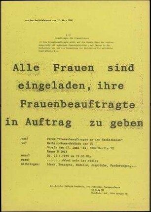 Alle Frauen sind eingeladen, ihre Frauenbeauftragte in Auftrag zu geben