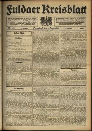 Erste Ausgabe vom Samstag, den 03. September 1910.