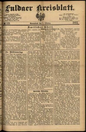 Erste Ausgabe vom Samstag, den 08. Oktober 1892.