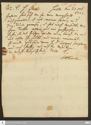 Brief von August Hermann Francke an Heinrich Julius Elers.