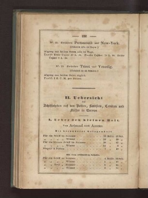 II. Uebersicht der Schifffahrten auf den Belten, Landseen, Canälen und Flüssen in Europa.