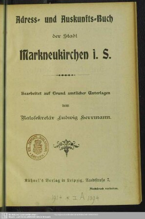 1904: Adress- und Auskunfts-Buch der Stadt Markneukirchen i. S.