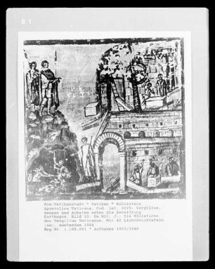 Vergilius Vaticanus & Der vatikanische Vergil — Aeneas und Achates sehen die Zerstörung Karthagos