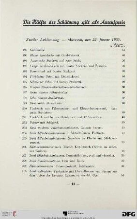 Zweiter Auktionstag – Mittwoch, den 22. Jänner 1936 (Nr. 189-378)