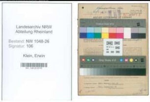 Entnazifizierung Erwin Klein , geb. 22.02.1897 (Angestellter)