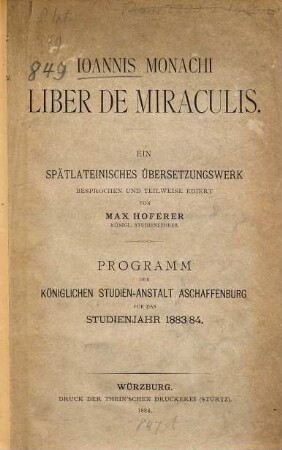 Ioannis Monachi Liber de miraculis : ein spätlateinisches Übersetzungswerk