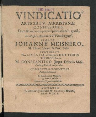 Vindicatio Articuli V. Augustanae Confessionis