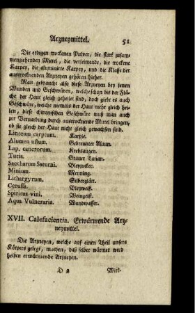 XVII. Calesacientia. Erwärmende Arzneymittel.