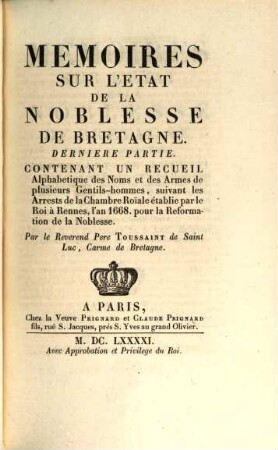 Mémoires sur l'état du clergé et de la noblesse de Bretagne, 3