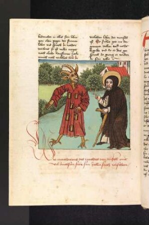 Altvater Makarius und der Teufel mit den Büchsen am Gewand; (Makarius von Alexandrien).