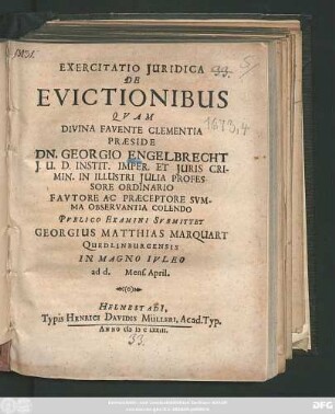 Exercitatio Iuridica De Evictionibus