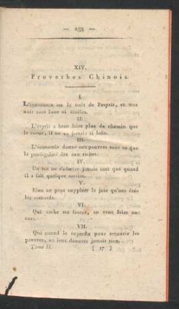XIV. Proverbes Chinois.
