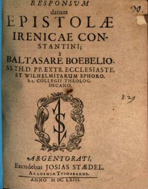 Responsvm datum Epistolæ Irenicae Constantini