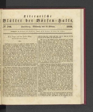 No. 789. Hamburg. Mittwoch, den 13. Februar. 1833.
