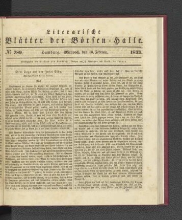 No. 789. Hamburg. Mittwoch, den 13. Februar. 1833.