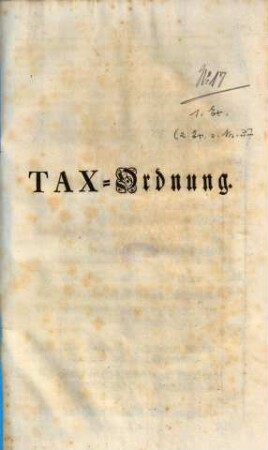 Tax-Ordnung : [Signatum Augsburg den 20. Nov. 1764.]