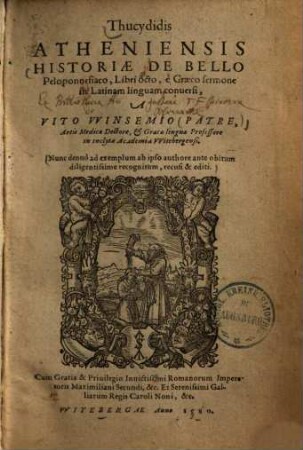 Thucydidis Atheniensis Historiae de bello Peloponnesiaco libri octo