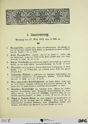 I. Auctuionstag. (Nr. 1-116)