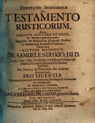 Disputatio Inauguralis De Testamento Rusticorum