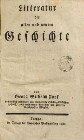 Litteratur der alten und neuern Geschichte