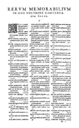 Rerum Memorabilium In Hoc Volumine Contentarum Index.