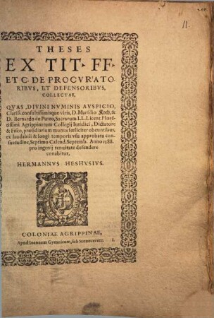 Theses ex tit. FF. et C. de procuratoribus, et defensoribus, collectae