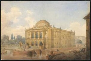 Erweiterung der Museumsinsel, Berlin Schinkelwettbewerb 1882: Museum für Nachklassische Kunst. Fassade von NW, perspektivische Ansicht