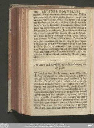 Au Révérend Pere Bellanger de la Compagnie de Jesus.