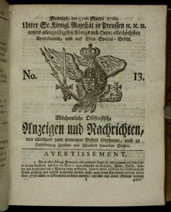No. 13. Montags, den 31ten Martii 1760.